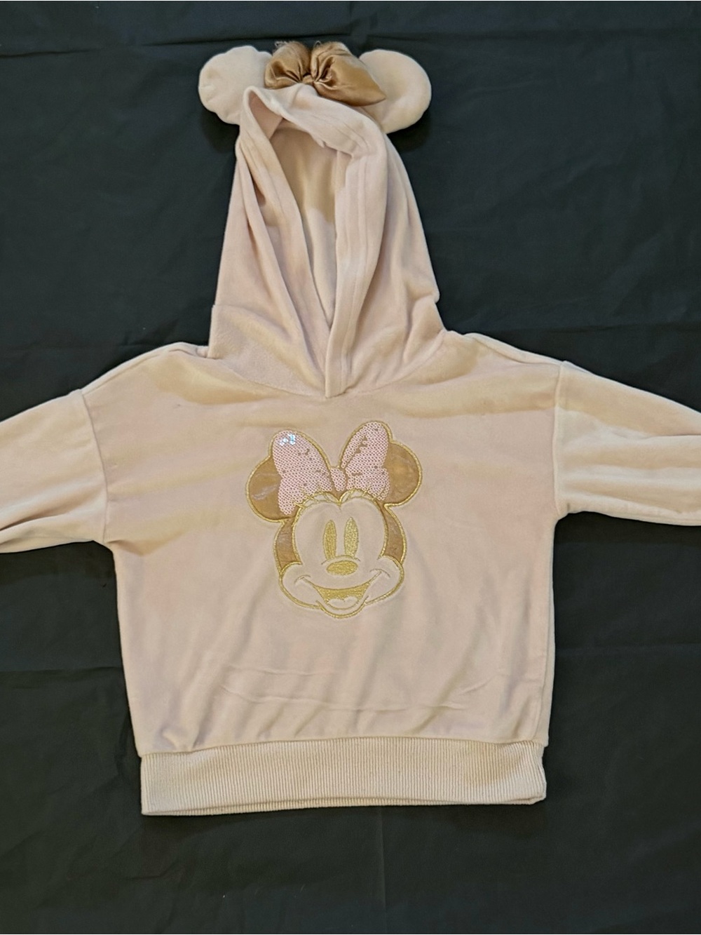 Disney Cream Minnie Mouse Hooded Sweatshirt with Sequin Bow